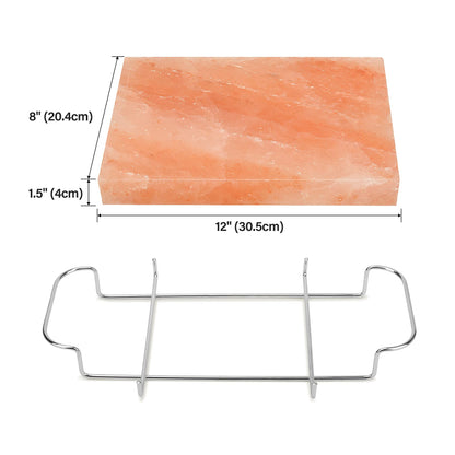 Onlyfire Himalayan Salt Block Cooking Plate with Steel Tray Set 12” x 8” x 1.5” for Cooking, Grilling, Cutting and Serving