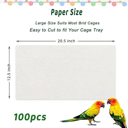 ZIQON 100 Pcs Bird Cage Liner Papers Big Size Cage Paper Liners Disposable Cage Paper Liners Precut Absorbent Cushion Pad Mat Accessories for Pet Bird Parrot