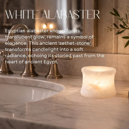 Single White Alabaster Candle Holder - Egyptian Tealight and Votive Candles Holders with Amber Glow for Home Décor - Natural Stone Soothing Tranquil