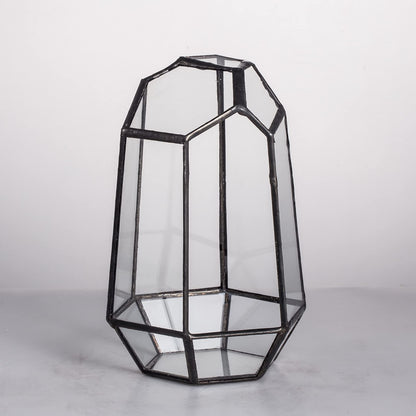 NCYP Small No Door Geometric Terrarium - 4.1" x 3.5" x 5.9" Miniature Irregular Glass Terrarium Planter for Mini Succulent Air Plants - Tabletop Garden Container, Black (No Plants)