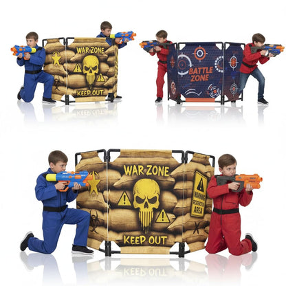 SINCOLINE 2-Pack Tactical Bunker & Foam Blaster Target 59x34” Combat Battle Zone Bunker Fort, Compatible with Laser Tag, Water Gun & Birthday Activities, Foldable Wall for Active Play