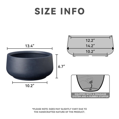 Kante 13.4" Dia Round Curvy Concrete Planter, Large Plant Pots with Drainage Hole and Rubber Plug for Indoor Outdoor Plants, Flower Pot for Home Garden Patio Porch, Charcoal