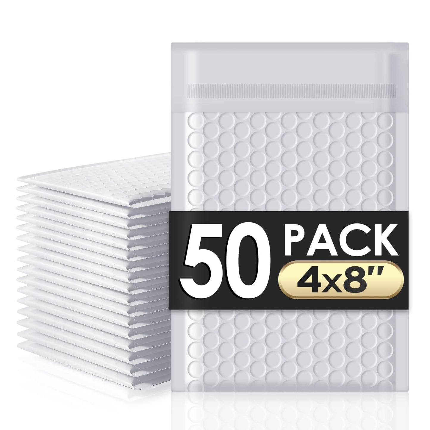 packbabol Bubble Mailers 4x8" 50 Pack Grey and White Padded Envelopes Mailers Waterproof Usable Size 4x7 Self-Seal Padded Mailing Envelopes Bubble Opaque Padded Mailer for Small Businesses，#000