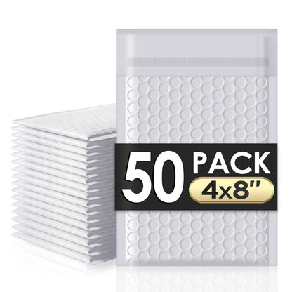 packbabol Bubble Mailers 4x8" 50 Pack Grey and White Padded Envelopes Mailers Waterproof Usable Size 4x7 Self-Seal Padded Mailing Envelopes Bubble Opaque Padded Mailer for Small Businesses，#000