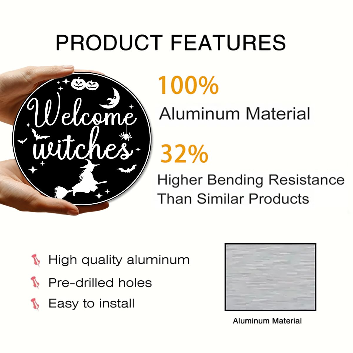 Generic Welcome Witches Round Aluminum Sign Halloween Metal Tin Signs Autumn Witch Ghost Pumpkin Wall Decor Sign For Home Kitchen Cafe 8x8 Inch