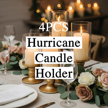 NITIME 4Pcs Hurricane Candle Holder for Pillar Candles, Gold Candle Holders with Clear Glass Sleeve for Table Centerpieces,Pillar Candle Holders for Home Decor, Wedding, Holiday and Party Decor