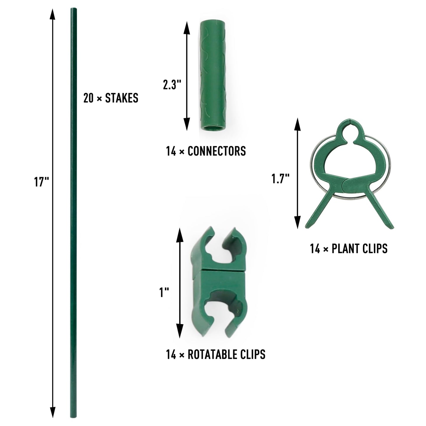 MAXPACE 62pcs Garden Stakes Kit: Includes 20 Sets of Fiberglass Plant Sticks Supports & Accessories for DIY 4ft, 5ft, 6ft, 7ft Stakes for Tomato, Vegetables, Indoor & Outdoor Gardening Supplies