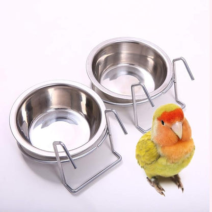 2PCS Bird Feeder Birds Bowls Bird Feeder Dish Cup Stainless Steel Dishes Coop Cups with Wire Hook Stainless Steel Parrot Food Bowl Feeding Coop Cups for Parakeet Lovebird