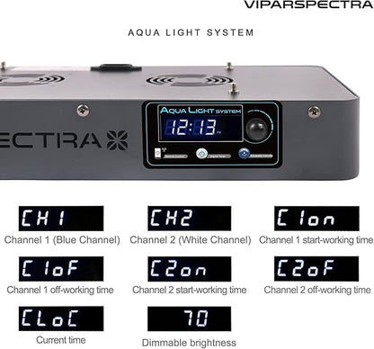 VIPARSPECTRA 165W LED Aquarium Light Dimmable Full Spectrum LED Reef Lights for Coral Saltwater Fish Tank, Remote/Timer Control, Programmable Auto On/Off, Blue/White Dual Channel Brightness 0-100%