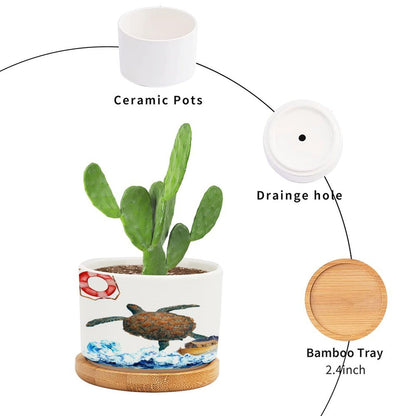 DreamAutumn Ocean Theme Sea Turtle Ceramic Planters Ceramic Pots with Saucers Orchid Pots for Plants Succulents Pots Office Desk Garden Balconys New Home Decor,Gifts for Mom Mother Grandmother