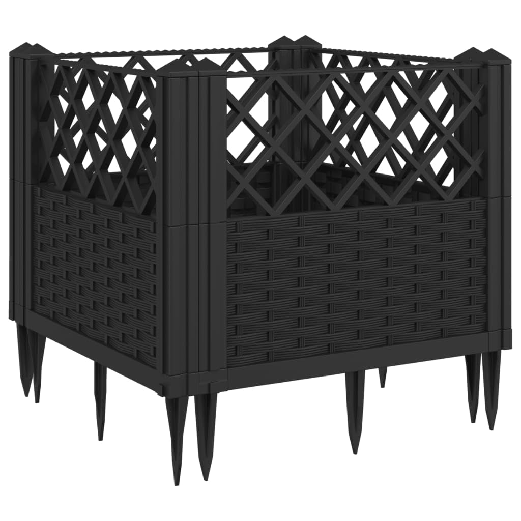 VGLQNRPT Modular Garden Planter Box 17.1 Inch Square Raised Bed for Vegetables Flowers Herbs Durable Rattan Look Outdoor Container Black