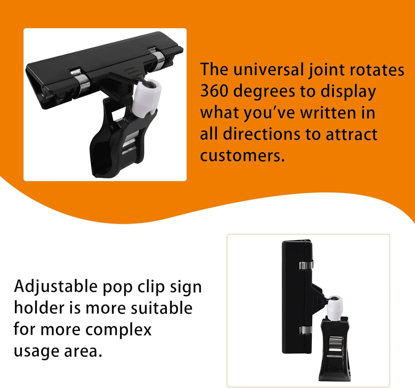8 Pack Rotating Clip Pop Swivel Sign Rotatable Holding Clamp Sign Holder, Plastic Merchandise Sign Display Clip Holder with 2 Chalk Markers for Food, Store Signs Displays, black
