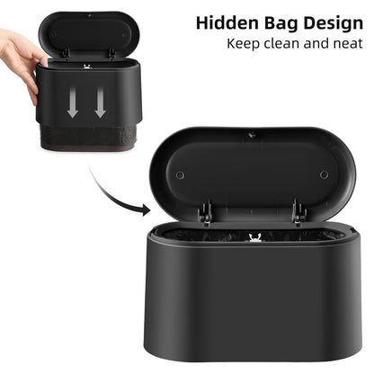 SUBEKYU 0.5 Gal Mini Countertop Trash Can with Lid for Desktop, Small Garbage Can for Office, Tiny Wastebasket, Plastic,Black