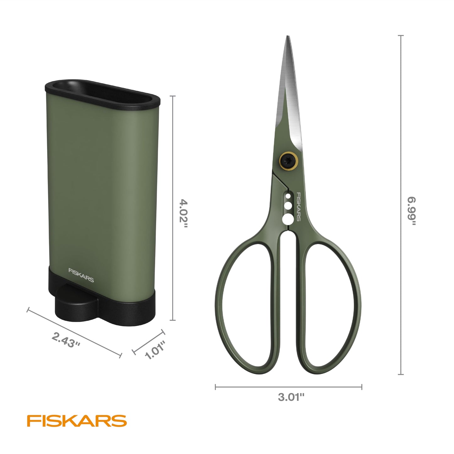 Fiskars Plant Shaping Shears & Holder, Precision Indoor Gardening Snips with Storage Caddy, Forged Stainless Steel Blades for Clean Cuts on Broad Leaves, Ambidextrous Handles & Stem Stripper, 6"