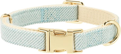 Luxury Soft Cotton Tweed Fabric Dog Collar & Leash Set with Gold Buckle – Durable Fabric, Stylish Design for Everyday Walks(Large LtBlue)