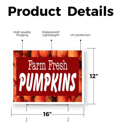 Farm Fresh Pumpkins Yard Sign 12 Inch x 16 Inch Double Sided Weatherproof Heavy-Duty Plastic with Stake | Seasonal Favorites, Local Farms, Freshly Picked | Made in USA