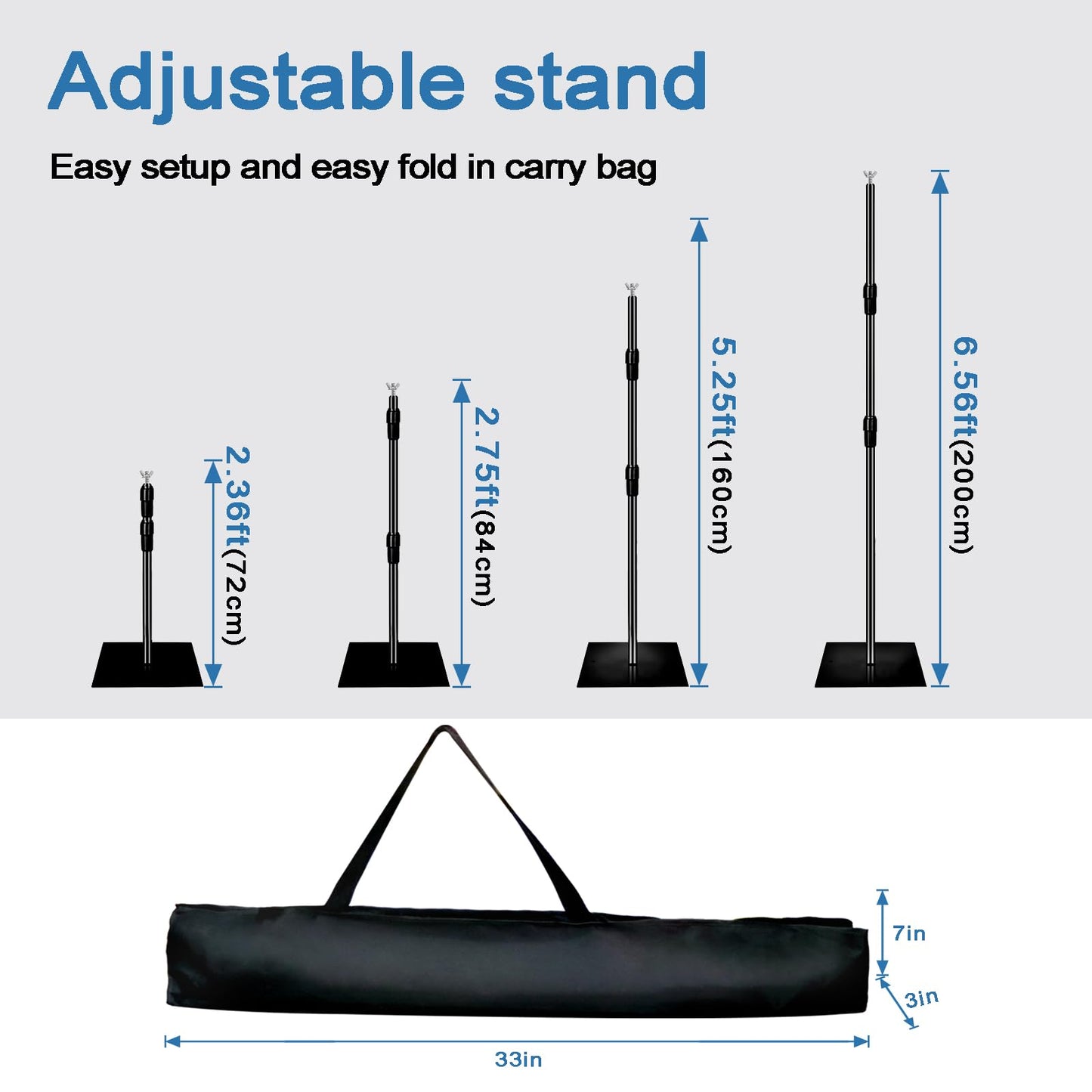 Backdrop Stand, 8x10ft Metal Base Photo Studio Support System, Adjustable Backdrop Frame for Photography, Streaming, Wedding, Projector Screen, Tool Free Setup & Portable Carry Bag
