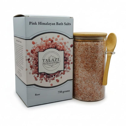 Pink Himalayan Bath Salts with Rose Scent – 100% Natural Spa Soak in Reusable Glass Jar with Bamboo Lid & Spoon – Relaxing, Detoxifying & Skin-Hydrating Aromatherapy Bath Crystals (26 oz)