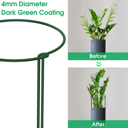 Unves 10 Pack Plant Support Stakes, 10" W x 16" H Half Round Peony Cages and Supports, Metal Peony Cage Plant Ring for Outdoor Plants Tomato Flower Vine, with Garden Labels, Clips and Ties