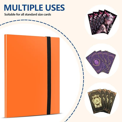 Card Binder, EDUDIIU 9 Pockets Premium Trading Card Binders, Cards Collection Binder Album, Side Loading Yugioh Holder Book for Sport, Football, Baseball Collector - Orange
