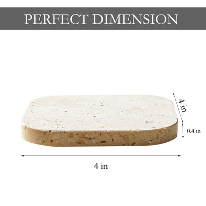 PHINILUX Luxury Turkish Travertine Coasters - Set of 4 - Square Marble Bar Coasters for Drinks, Coffee - Stone Holder for Home Décor, Housewarming Gifts (Beige Travertine)