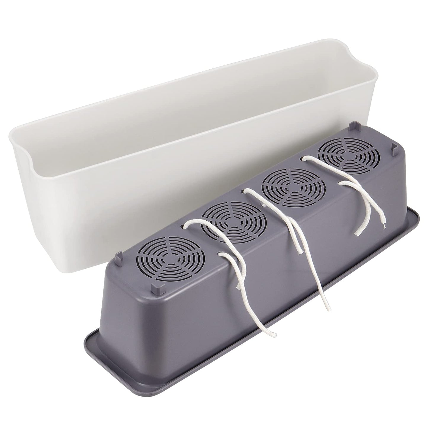 SINJEUN 2 Pack Rectangular Self Watering Planter 17 x 6 Inch, Rectangular Self Watering Flower Plant Pots with Drainage Holes, Garden Window Sill Planters Flower Pot for Indoor Outdoor Use