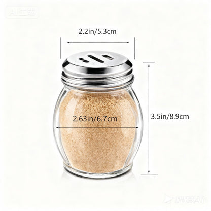 Glass Spice Shaker Set with Stainless Steel Top, 6 Ounces, 4-Piece, Salt and Pepper Dispensers (4)