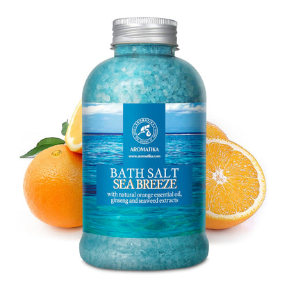 Bath Salt Sea Breeze 21.16 Oz with Natural Essential Oils Orange & Ginseng & Seaweed - Best for Good Sleep - Relaxing - Calming - Body Care - Beauty - Aromatherapy