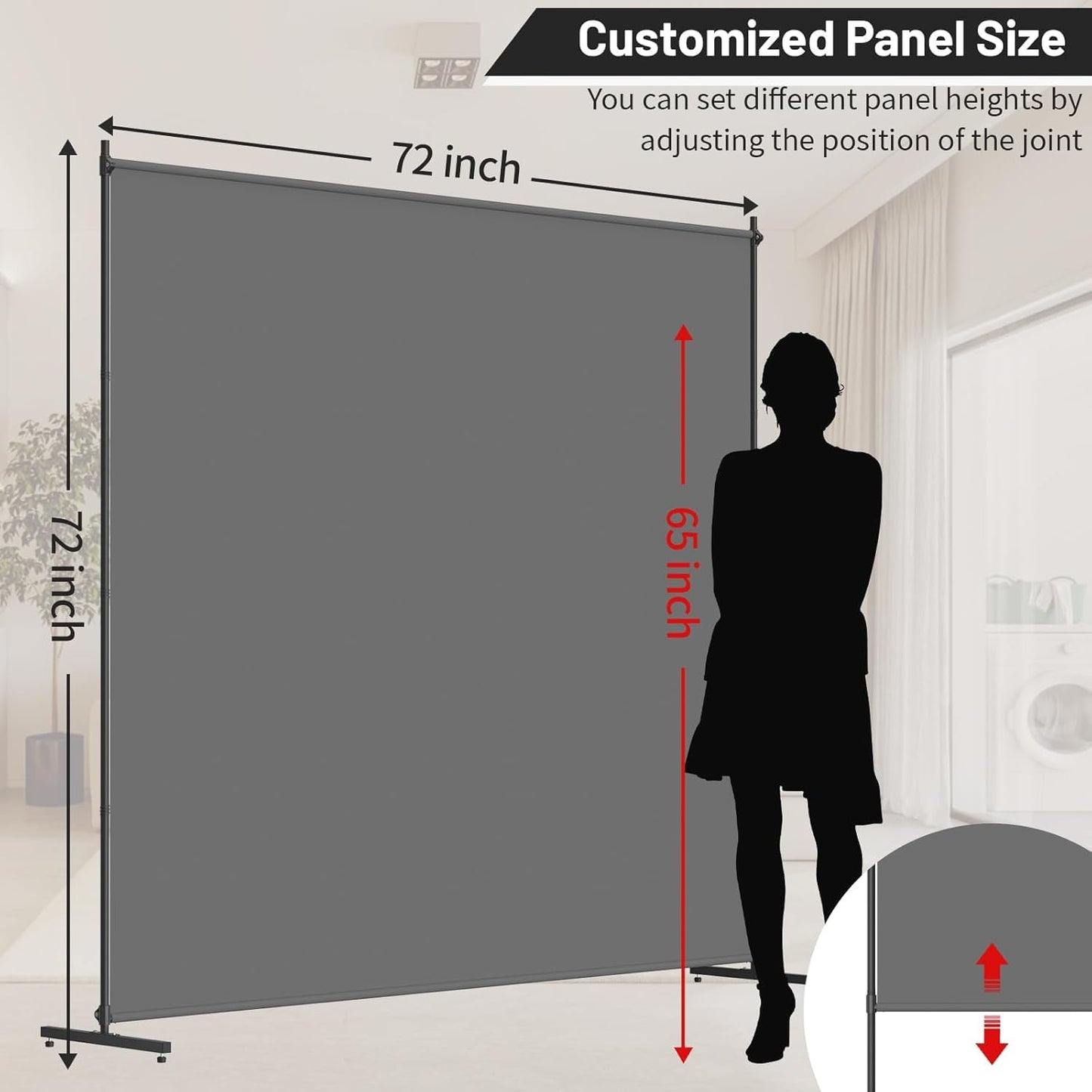Room Divider, 72x72Inch Large Single Panel Privacy Screen,Thickened Fabric,Free Standing Partition Wall for Room Separation,Portable for Office,Bedroom,Patio,Gray