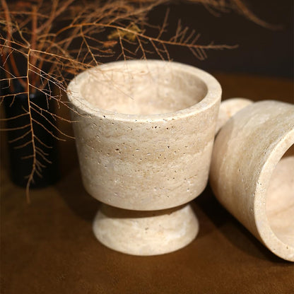 Premium Natural Marble Small Stone Pillar Candle Holder, with Unique Veined Pattern, Decor for Desk, Nightstand, Bathroom or Living Room, Luxe Home for Tea Light