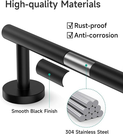 USHOWER Matte Black Towel Bar, 24-Inch Towel Rack for Bathroom Wall Mounted, Thicken SUS304 Stainless Steel Towel Rod Modern Home Decor (Total Length 26-Inch) (Pack of 2)