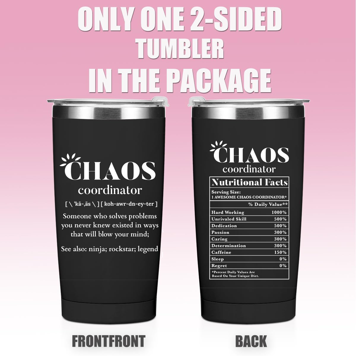 Chaos Coordinator Tumbler Thank You Gifts Water Bottle Boss Gifts Double Wall Travel Coffee Mug Stainless Steel Vacuum Insulated Thermal Cup for Men Secretary Supervisor Leader Mentor Boss Day
