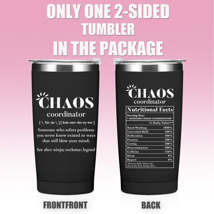 Chaos Coordinator Tumbler Thank You Gifts Water Bottle Boss Gifts Double Wall Travel Coffee Mug Stainless Steel Vacuum Insulated Thermal Cup for Men Secretary Supervisor Leader Mentor Boss Day