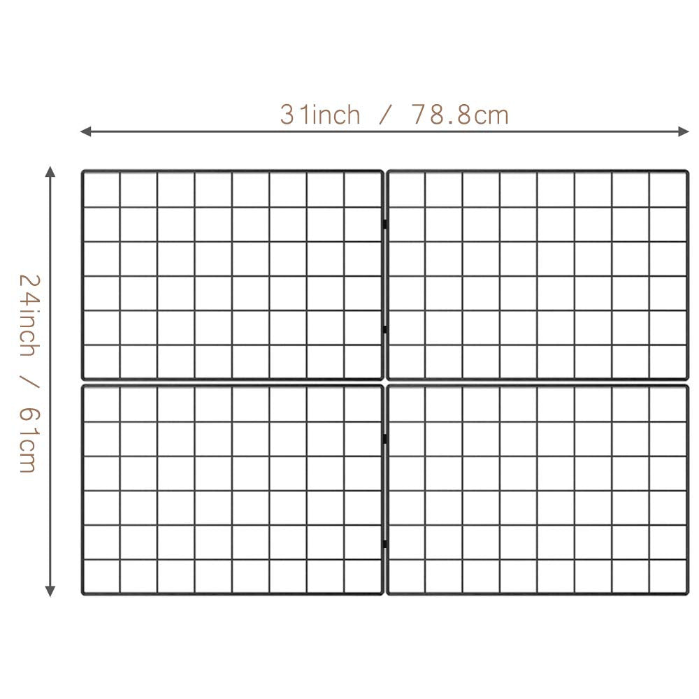 Kakivan Wire Wall Grid Panel for Photo Display, DIY Iron Picture Frames Collage For Hanging Wall Decor, Foldable Multi Pictures Organizer with 12 Clips, 28'' X 22'' Inch.(2 Pack)