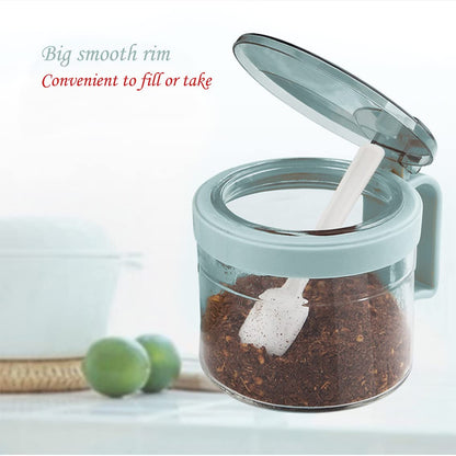 TENTA TENTA KITCHEN Gourmet Seasoning Box with Serving Spoons, Spice Jar Set Condiment Cruet Bottle, Kitchen Supplies,Nice Design for Kitchen (glass)
