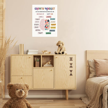 uoyien Growth Mindset Mental Health Posters Classroom Counseling Room Therapy Wall Decor Positive Affirmations Quotes Canvas Wall Art Kids Educational Brain Calming Corner Prints 12x16in Unframed