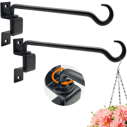 12 inch 2 Pack Swivel Plant Hangers Outdoor Heavy Duty - Black Iron Plant Hanging Hook Bracket for Flowers Baskets Pots Bird Feeder Lanterns Wind Chimes