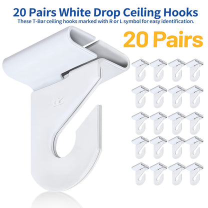 Wakhow 20 Pairs Drop Ceiling Hooks for Hanging, Suspended Track Ceiling Tile Clips, Ceiling Grid Hangers for Decorations from Classroom, Office, Home, Wedding, Hold Up to 20 lbs, 1" W X 1½" H