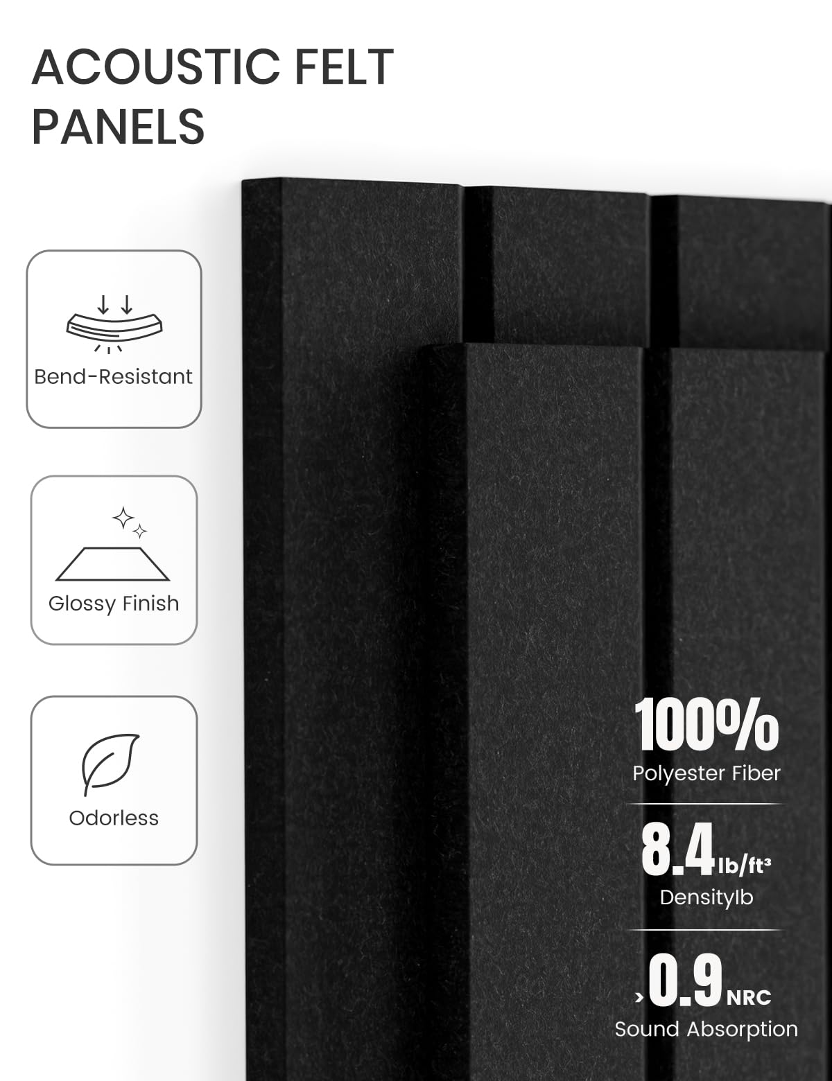 Felt Bulletin Board Tiles -28"x18" with 40 Adhesive Tabs, Cork Board Alternative for Office Decor, Push Pin Board Wall Organizer 6-Pack (Black)