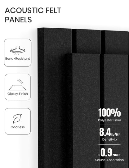 Felt Bulletin Board Tiles -28"x18" with 40 Adhesive Tabs, Cork Board Alternative for Office Decor, Push Pin Board Wall Organizer 6-Pack (Black)