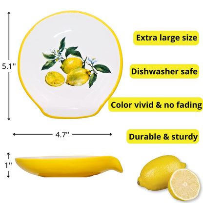Lemon Kitchen Decor - Lemon Spoon Rest, Lemon Decor and Accessories Farmhouse Decorations for Kitchen, 5'' Ceramic Large Spoon Rest for Stove Top Utensil Holder Counter - Lemon Christmas Gifts