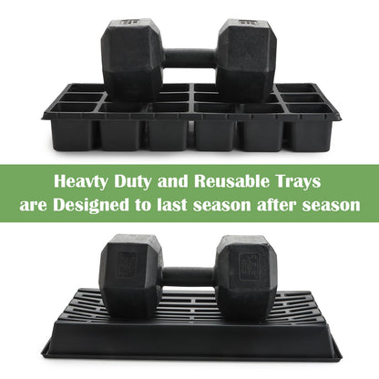 RooTrimmer 3 Inch Square Pots 2.9" Deep 18 Cell Seedling Trays with Water Collection Nursery 1020 Trays No Holes for Seeds Starting and Transplanting (20"x10",10 Sets)
