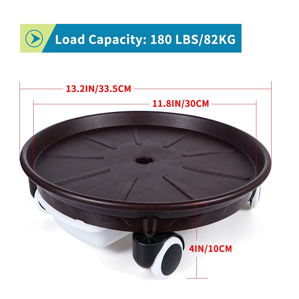 Skelang 2-Pack Plant Caddy 13.3 Inches, Plant Pallet with Water Drawer, Rolling Plant Dolly for Moving Flower Pots, Planter, Potted Plants, Load Capacity 180Lbs (Brown)