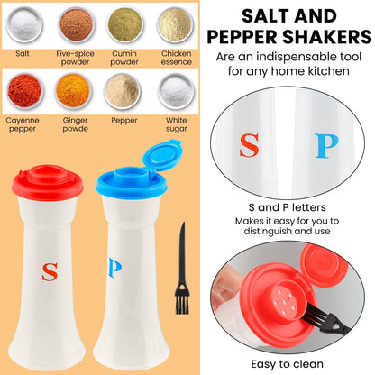 4 Pcs Plastic Salt and Pepper Shakers with Lids, Large Covered Proof Salt Shaker Pepper Container for Home Restaurant Kitchen Camping Outdoor Picnic(2 Blue+2 Red)