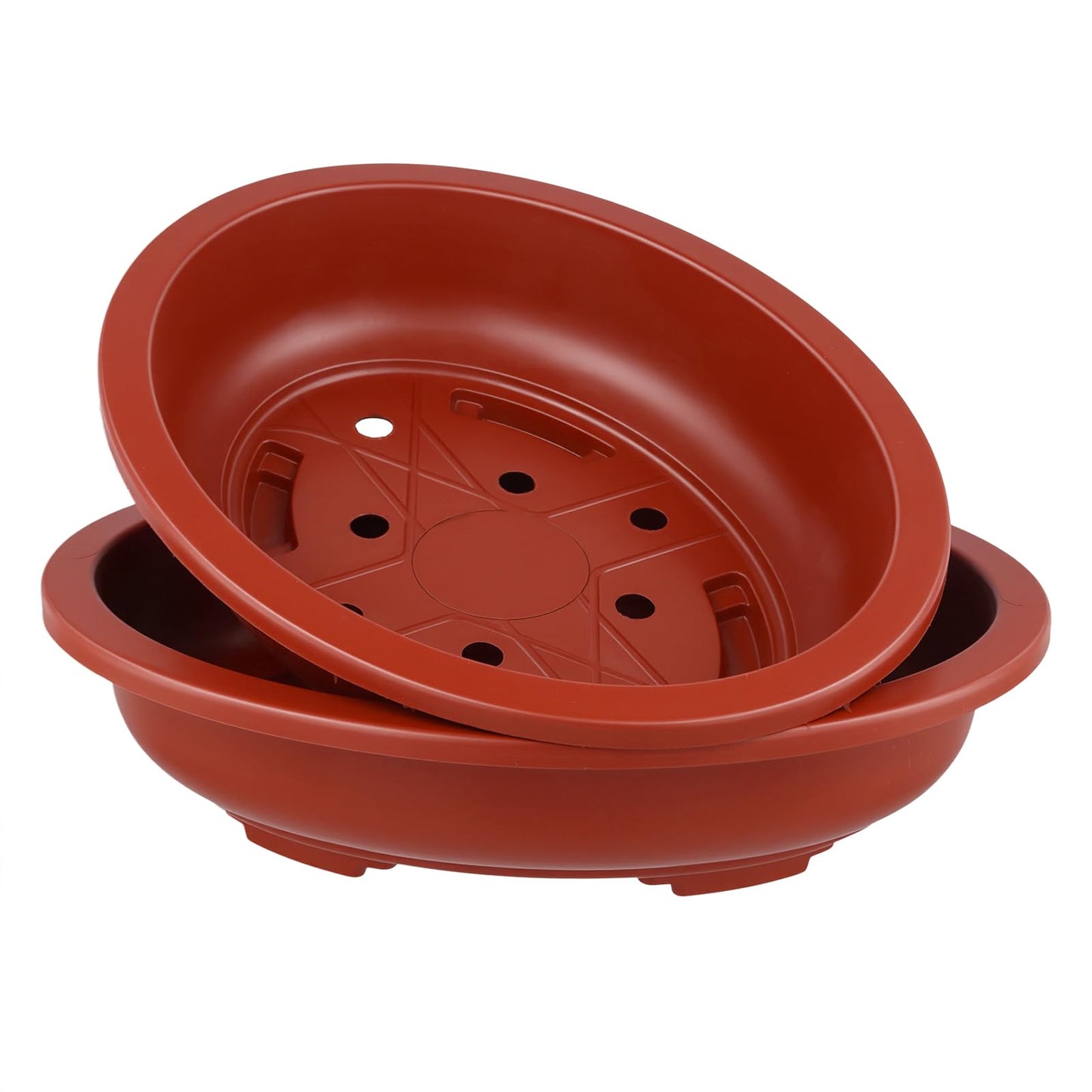HOIGON 8 PCS 15 x 11 Inch Plastic Oval Bonsai Training Pots, Brown Large Shallow Oval Planter Pot with Drainage Hole, Plant Nursery Pot for Succulent