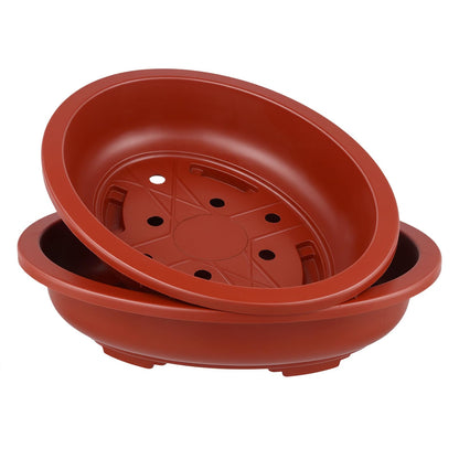 HOIGON 8 PCS 15 x 11 Inch Plastic Oval Bonsai Training Pots, Brown Large Shallow Oval Planter Pot with Drainage Hole, Plant Nursery Pot for Succulent