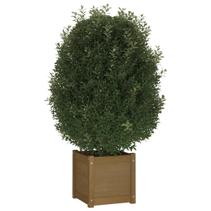 Roanoer Honey Brown Square Planter 15.7x15.7x15.7 in Solid Pine Wood Outdoor Raised Garden Bed Box with Drainage for Patio Balcony Terrace