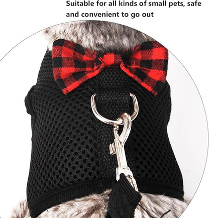 Mikikit Small Pet Vest Harness with Breathable Mesh Pullover, Black L Size Chest 35-40Cm, No-Pull Pet Pulling Strap for Rabbits Guinea Pigs Squirrels
