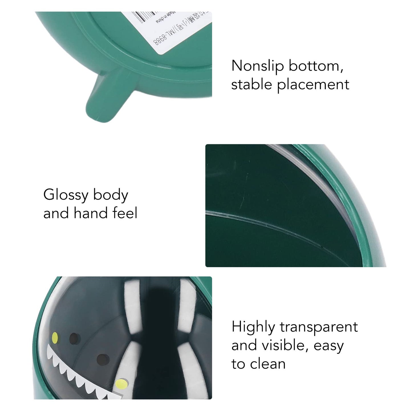 Zunate Mini Desktop Trash Can, Cute Baby Dinosaur Removable Small Garbage Can, Tiny Plastic Trash Bin with Lid/Nonslip Bottom, for Bathroom/Office/Kitchen/Desk/Coffee (Green Baby Dinosaur)