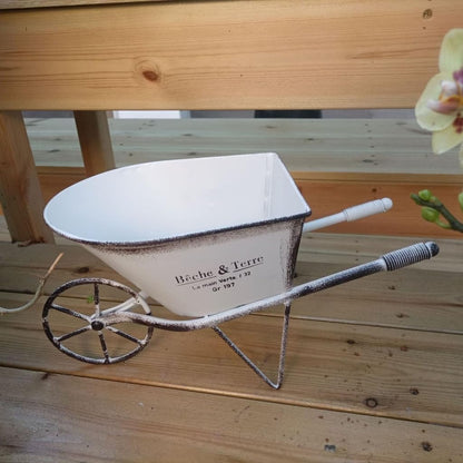 YUSHTPO Classical Iron Art Single Wheel Cart for Garden Decors Metal Wheelbarrow Small Planter Flower Pots Plant